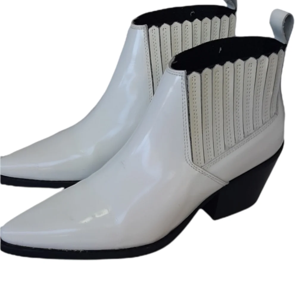 MNG WHITE LEATHER ANKLE BOOTS - Picture 1 of 11